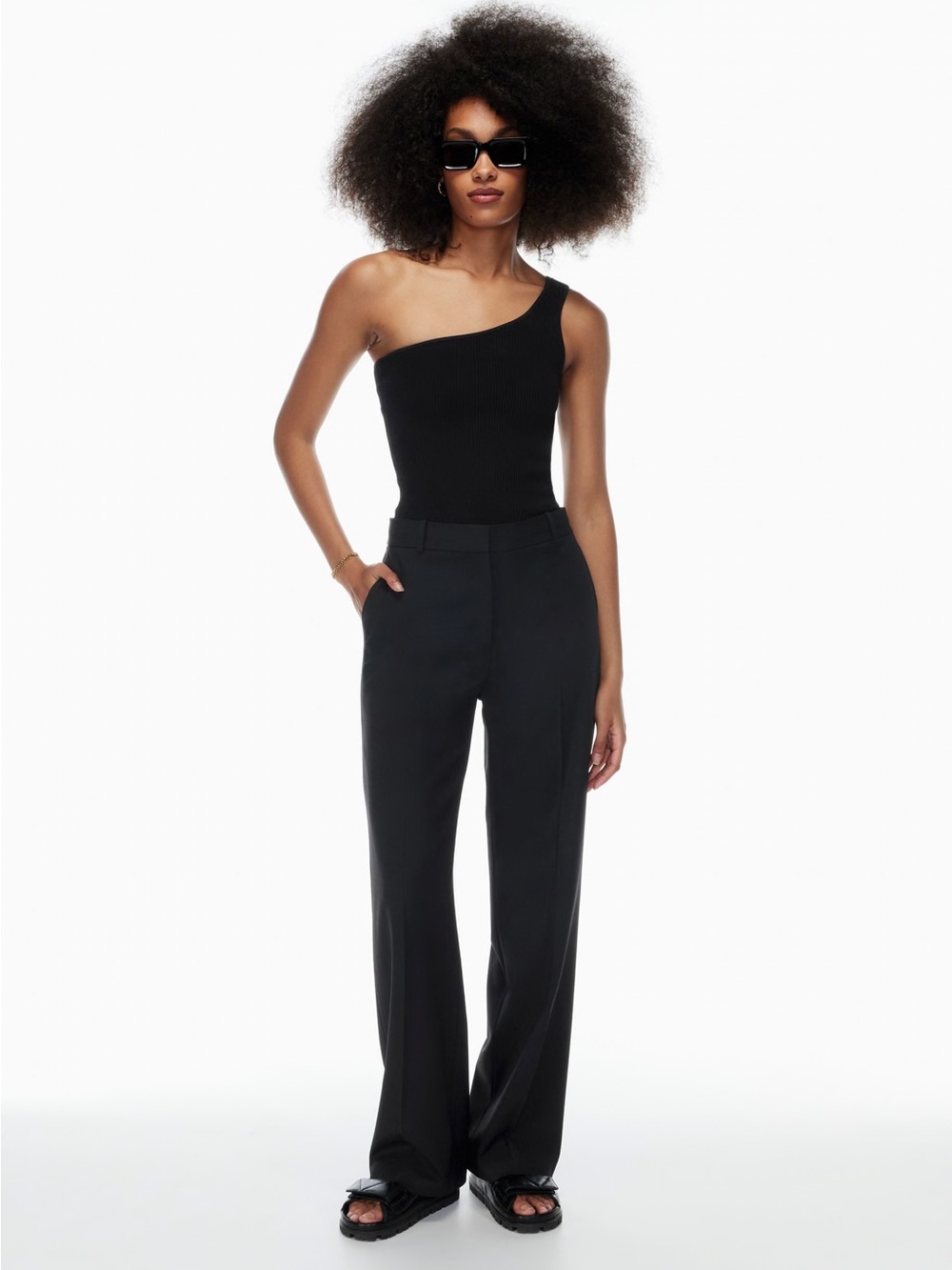 Babaton Black One-Shoulder Ribbed Tank